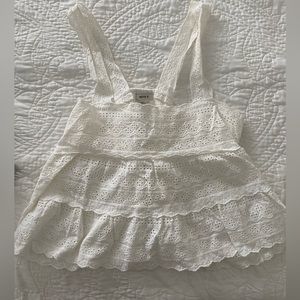 White eyelet cutout, cropped tank top